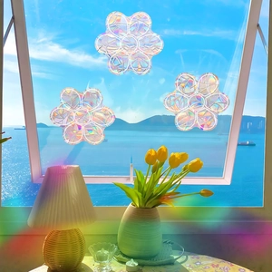 Flower Prism Window Sticker Rainbow Suncatcher Iridescent PVC Decorative Glass Film For Home Living Room Bedroom Window Decoration