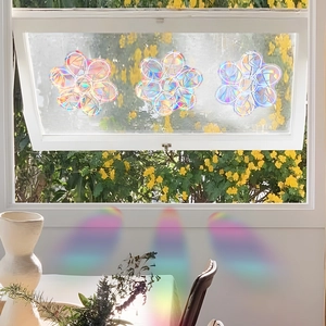 Rainbow prism flower window stickers made of PVC with colorful sun catcher light effects