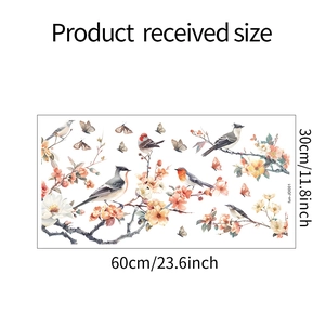 Detail view of static cling flower and bird window film measuring 30x60 cm for home decor