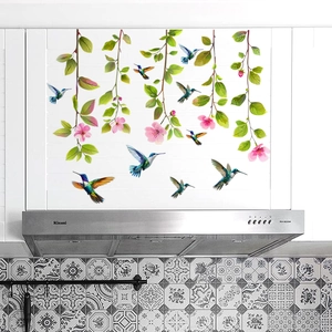 Stickers de fenêtre colibris et fleurs roses pour décoration intérieure de maison
