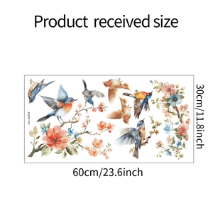Detail view of bird and flower static window stickers measuring 30cm by 60cm for home decor