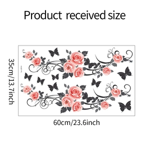 Dimensions détaillées du film statique UV pour fenêtres avec roses roses et papillons