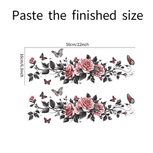 Vue détaillée du film de fenêtre roses roses et papillons, dimensions 56x16cm