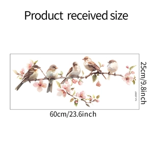 Detail view of bird and flower window film showing product received size 25x60cm