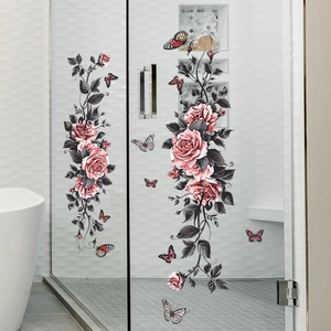 Stickers de fenêtre statiques UV motif roses roses et papillons pour décoration intérieure