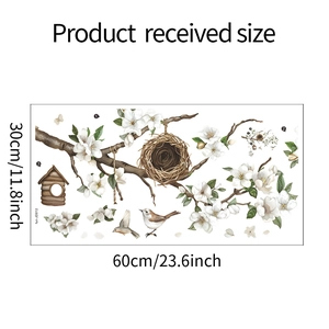 Detailed size chart for magnolia branches and bird nest window sticker, 60x30cm layout