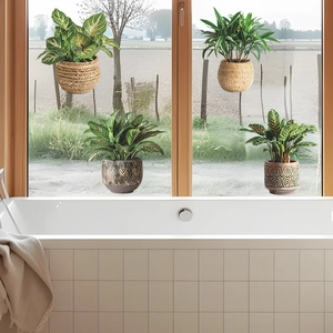 Lot de quatre stickers de plantes tropicales pour décoration de vitres