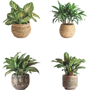 Lot de 4 stickers de fenêtre électrostatiques UV avec illustrations de plantes vertes