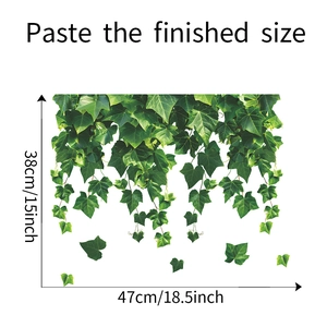 Detail showing the 47x38cm pasted size of green vine ivy leaves wall stickers for home
