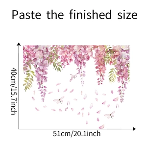 Finished size display of floral glass window sticker with wisteria and dragonfly