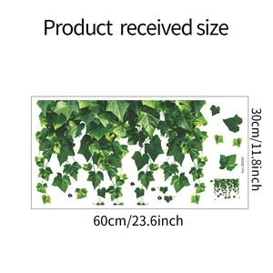 Detailed technical diagram of green vine glass stickers showing 30x60cm dimensions