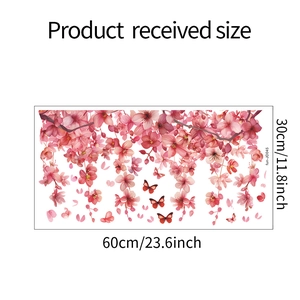 Detailed sheet showing pink cherry blossom and butterfly window stickers in 60x30cm size