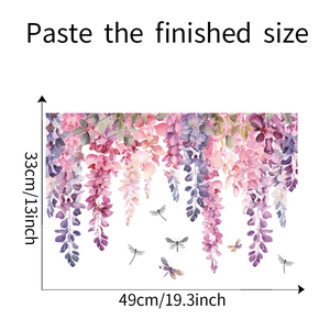 Detailed dimensions of wisteria and dragonfly static window decals for home decoration