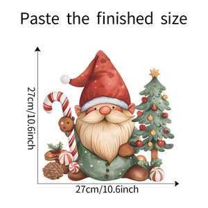 Detail of Christmas toilet sticker showing gnome and tree with 27cm size markings