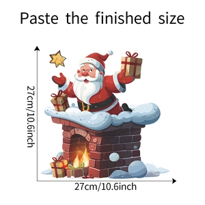Detail view of Santa Claus in chimney wall decal with product dimensions and sizing info