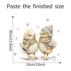 Dettaglio adesivo murale pulcini invernali con dimensioni 30x33cm per decorazioni casa