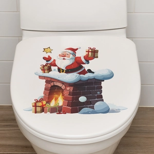 Cartoon Santa Claus chimney gift toilet sticker for festive bathroom home decoration