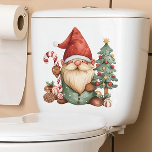 Cartoon Santa Gnome and Christmas tree waterproof toilet seat sticker for bathroom decoration