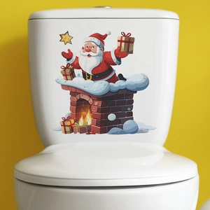 Cartoon Santa Claus Chimney Gift Toilet Lid Sticker PVC Christmas Bathroom Decor Wall Decal Festival Home Decoration