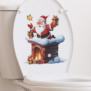 Cartoon Santa Claus in chimney toilet lid sticker for Christmas home bathroom decor