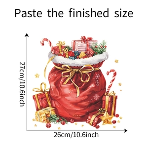 Detailed size view of Christmas gift bag wall sticker with festive parcels and stars
