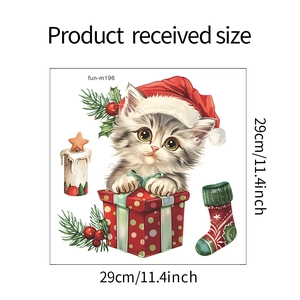 Detail view showing 29cm dimensions and Christmas cat sticker sheet with holiday motifs