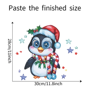 Dettaglio delle dimensioni dell'adesivo da parete pinguino e misura finale in centimetri
