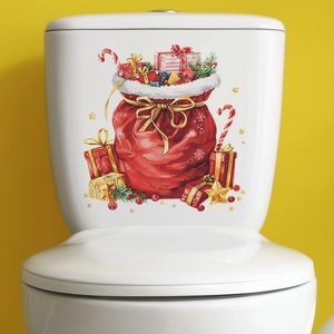 Christmas gift bag toilet stickers with colorful festive gift boxes and candy canes