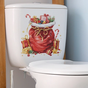 Christmas gift bag toilet wall sticker with red sack and gift boxes on white surface