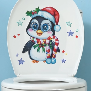 Adesivo per Gabinetto Pinguino di Natale PVC Impermeabile Removibile Pinguino Cartone Animato Stelle per Bagno Casa
