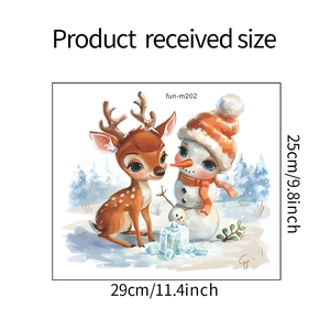 Dimensions du sticker renne et bonhomme de neige avec largeur 29cm et hauteur 25cm