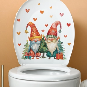 Christmas Gnomes PVC Toilet Stickers Waterproof Bathroom Decoration With Heart Pattern Xmas Tree Wall Art Decal For Home
