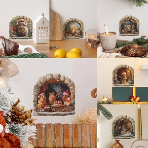 Creative 3D Christmas Mouse Hole Wall Sticker PVC Removable Hamster Stone Arch Decal For Home Decor Holiday Wall Mural