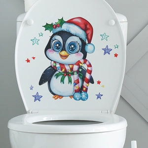Adesivo per water con pinguino di Natale con cappello di Babbo Natale e stelle