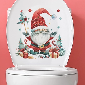 Detail von Weihnachts-Gnom-Toilettenaufkleber mit Geschenkbox und Stechpalmen-Deko