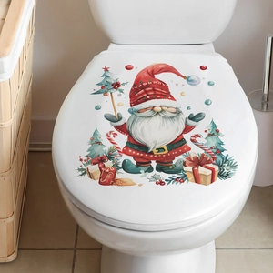 Weihnachts-Gnom WC-Deckel Aufkleber mit Nikolausmütze und Geschenkbox Dekor