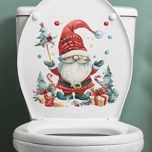 Wasserdichtes PVC Weihnachts Wichtel Toilettenaufkleber Festliches Design Mit Baum Geschenk Muster Für Badezimmer Dekoration