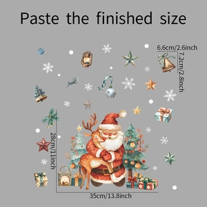 Detail view of Santa Claus and Reindeer window stickers with exact size measurements