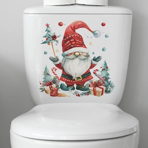 Weihnachts-Gnom Toilettenaufkleber mit festlichem Santa-Gnom, Baum und Geschenken