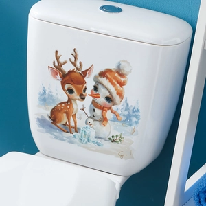 Autocollants de toilette renne et bonhomme de neige pour décoration de salle de bain