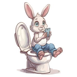 Funny white bunny on toilet decor sticker for bathroom wall art and home decoration