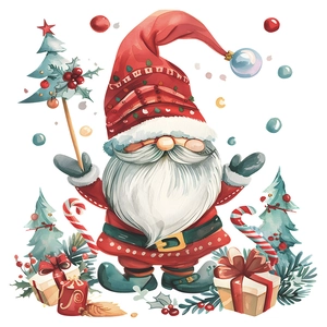 Niedlicher Weihnachtsmann-Gnom-Toilettenaufkleber mit Weihnachtsbaum und Geschenken