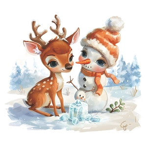 Autocollants de dessin animé renne et bonhomme de neige pour décor de salle de bain d'hiver
