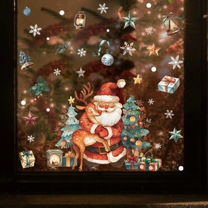 Christmas window stickers featuring Santa, reindeer, and festive trees for home decoration