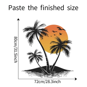 Detailansicht Wandtattoo Sonnenuntergang mit Palmen und Maßen von 80x72cm für Deko