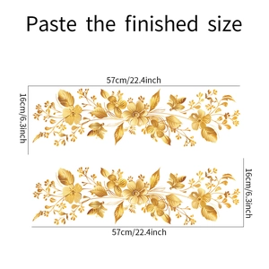 Spécifications de taille pour les stickers muraux fleurs dorées de 57cm par 16cm chacun