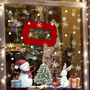 Christmas window stickers set featuring snowman, tree, and snowflakes for glass decoration