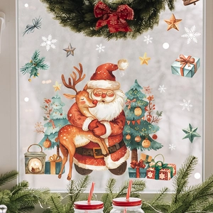 Christmas Santa Claus Reindeer Window Stickers Static Cling PVC Decals For Home Glass Decoration Xmas Festive Party Ornaments
