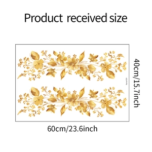 Vue détaillée des stickers muraux fleurs dorées avec motifs métalliques et vignes