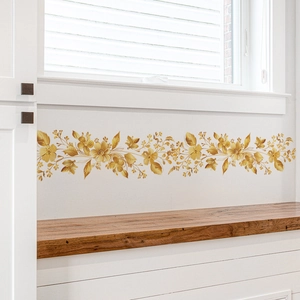 Stickers Muraux Vigne Fleur Or PVC Autocollant Plinthe Ligne Décor Pour Salon Chambre Maison Décoration Murale